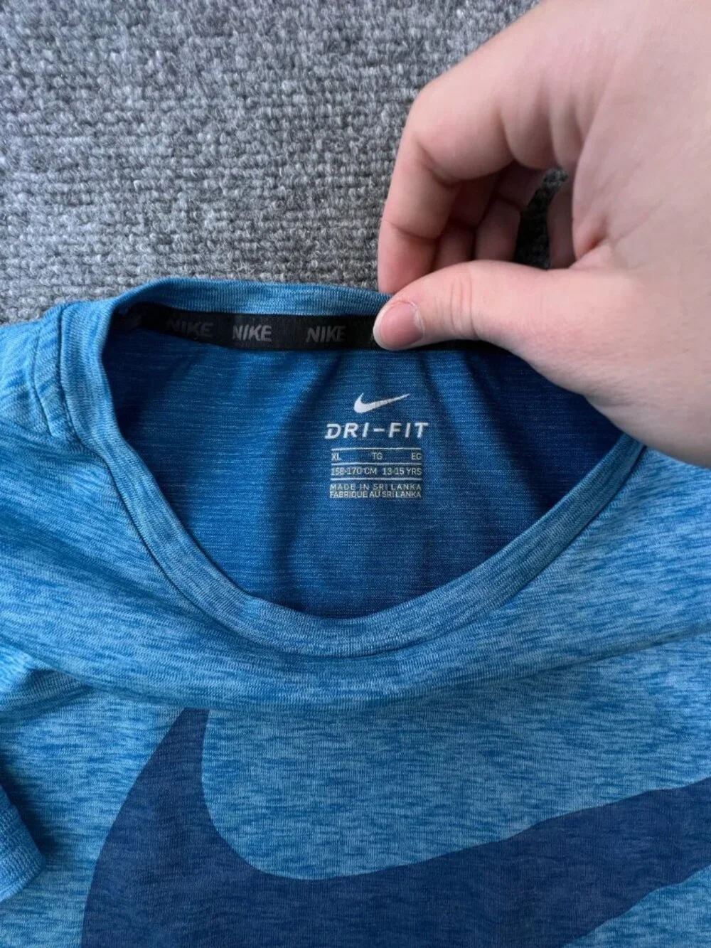 Nike Dri-fit XL 13-15 Blue Heather T Shirt Short Sleeve Polyester Activewear